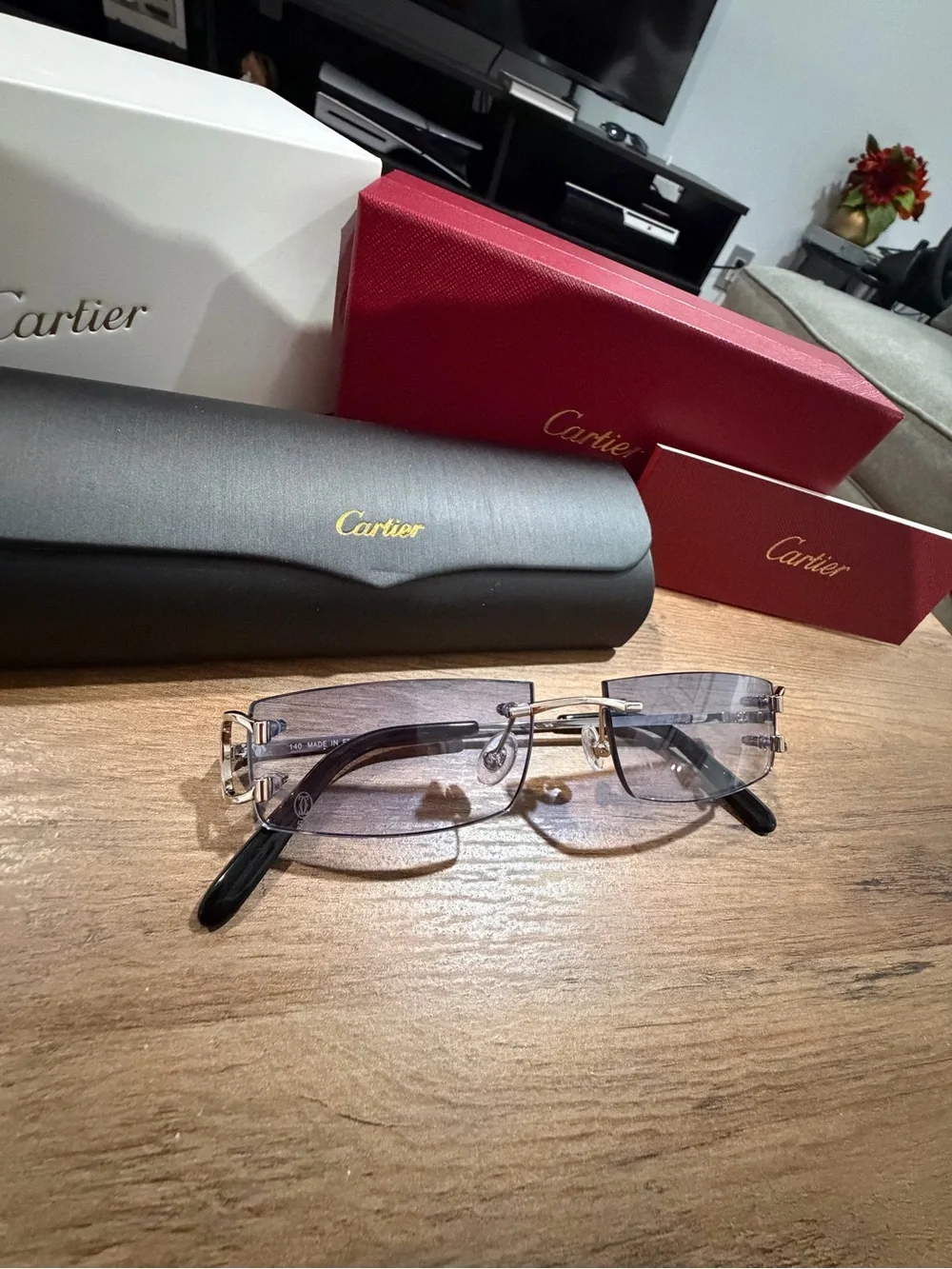Cartier Men's Rimless Sunglasses with Blue Gradient Lenses